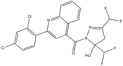 1-{[2-(2,4-dichlorophenyl)-4-quinolinyl]carbonyl}-3,5-bis(difluoromethyl)-4,5-dihydro-1H-pyrazol-5-ol 化学構造式