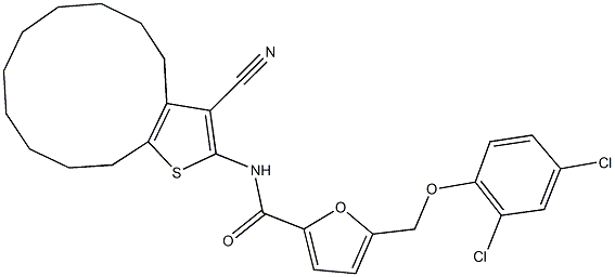 N-(3-cyano-4,5,6,7,8,9,10,11,12,13-decahydrocyclododeca[b]thien-2-yl)-5-[(2,4-dichlorophenoxy)methyl]-2-furamide Structure