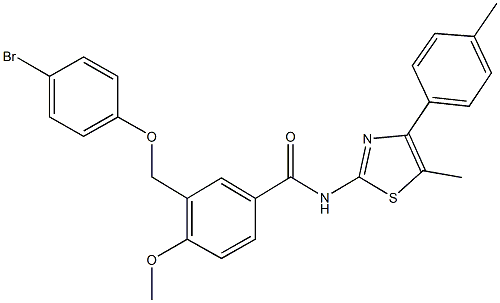 3-[(4-bromophenoxy)methyl]-4-methoxy-N-[5-methyl-4-(4-methylphenyl)-1,3-thiazol-2-yl]benzamide 结构式