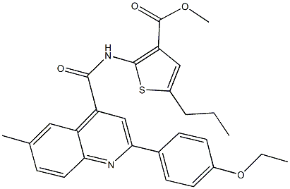 methyl 2-({[2-(4-ethoxyphenyl)-6-methyl-4-quinolinyl]carbonyl}amino)-5-propyl-3-thiophenecarboxylate Struktur