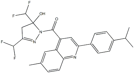 3,5-bis(difluoromethyl)-1-{[2-(4-isopropylphenyl)-6-methyl-4-quinolinyl]carbonyl}-4,5-dihydro-1H-pyrazol-5-ol Structure