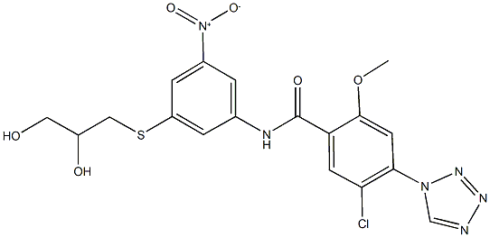 5-chloro-N-{3-[(2,3-dihydroxypropyl)sulfanyl]-5-nitrophenyl}-2-methoxy-4-(1H-tetraazol-1-yl)benzamide,438237-08-2,结构式