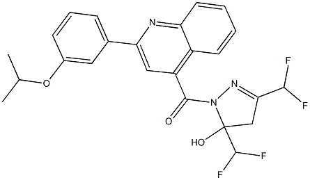 3,5-bis(difluoromethyl)-1-{[2-(3-isopropoxyphenyl)-4-quinolinyl]carbonyl}-4,5-dihydro-1H-pyrazol-5-ol Structure