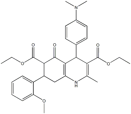 diethyl 4-[4-(dimethylamino)phenyl]-7-(2-methoxyphenyl)-2-methyl-5-oxo-1,4,5,6,7,8-hexahydro-3,6-quinolinedicarboxylate 化学構造式