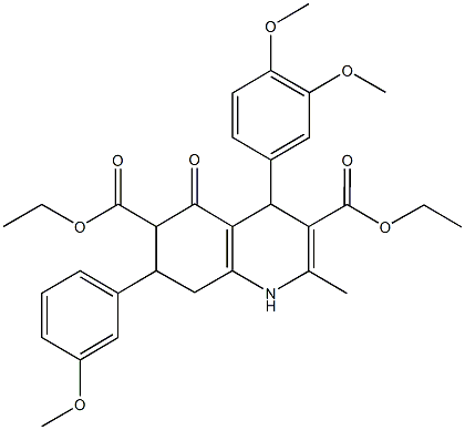 diethyl 4-(3,4-dimethoxyphenyl)-7-(3-methoxyphenyl)-2-methyl-5-oxo-1,4,5,6,7,8-hexahydro-3,6-quinolinedicarboxylate,438238-95-0,结构式