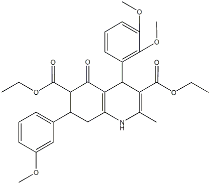diethyl 4-(2,3-dimethoxyphenyl)-7-(3-methoxyphenyl)-2-methyl-5-oxo-1,4,5,6,7,8-hexahydro-3,6-quinolinedicarboxylate,438238-97-2,结构式