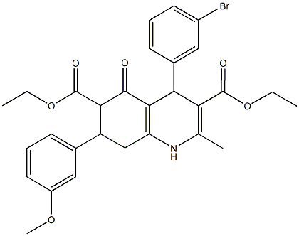 diethyl 4-(3-bromophenyl)-7-(3-methoxyphenyl)-2-methyl-5-oxo-1,4,5,6,7,8-hexahydro-3,6-quinolinedicarboxylate,438239-00-0,结构式