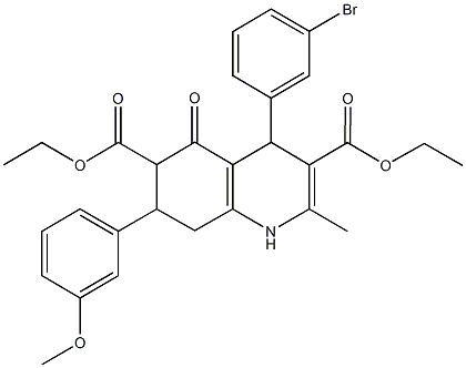 diethyl 4-(3-bromophenyl)-7-(3-methoxyphenyl)-2-methyl-5-oxo-1,4,5,6,7,8-hexahydro-3,6-quinolinedicarboxylate Struktur