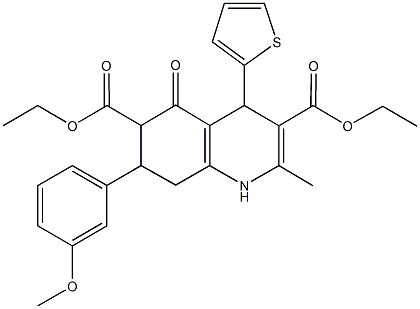 diethyl 7-(3-methoxyphenyl)-2-methyl-5-oxo-4-(2-thienyl)-1,4,5,6,7,8-hexahydro-3,6-quinolinedicarboxylate,438239-03-3,结构式