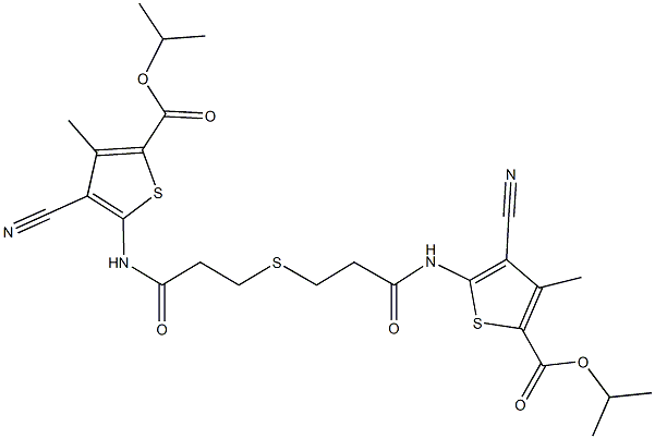 isopropyl 4-cyano-5-({3-[(3-{[3-cyano-5-(isopropoxycarbonyl)-4-methyl-2-thienyl]amino}-3-oxopropyl)sulfanyl]propanoyl}amino)-3-methyl-2-thiophenecarboxylate Struktur