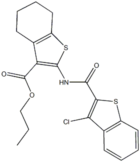 propyl 2-{[(3-chloro-1-benzothien-2-yl)carbonyl]amino}-4,5,6,7-tetrahydro-1-benzothiophene-3-carboxylate 化学構造式