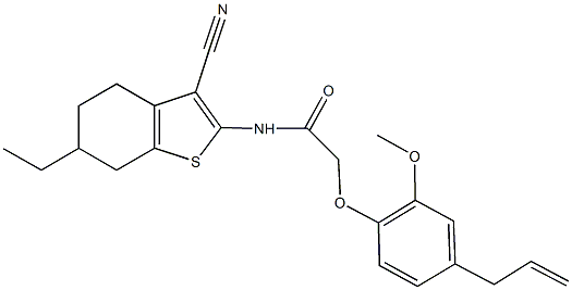 2-(4-allyl-2-methoxyphenoxy)-N-(3-cyano-6-ethyl-4,5,6,7-tetrahydro-1-benzothiophen-2-yl)acetamide,438452-87-0,结构式