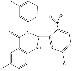 2-{5-chloro-2-nitrophenyl}-6-iodo-3-(3-methylphenyl)-2,3-dihydro-4(1H)-quinazolinone 化学構造式