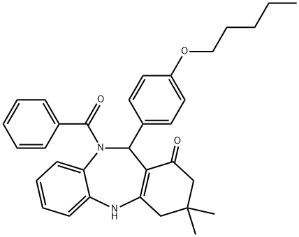 10-benzoyl-3,3-dimethyl-11-[4-(pentyloxy)phenyl]-2,3,4,5,10,11-hexahydro-1H-dibenzo[b,e][1,4]diazepin-1-one 结构式