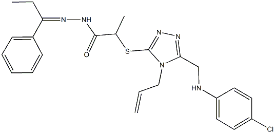 2-({4-allyl-5-[(4-chloroanilino)methyl]-4H-1,2,4-triazol-3-yl}sulfanyl)-N'-(1-phenylpropylidene)propanohydrazide,438453-57-7,结构式