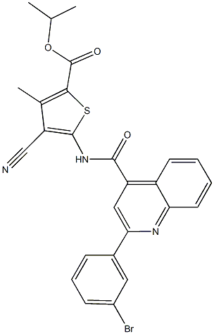 isopropyl 5-({[2-(3-bromophenyl)-4-quinolinyl]carbonyl}amino)-4-cyano-3-methyl-2-thiophenecarboxylate Structure