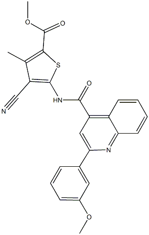 methyl 4-cyano-5-({[2-(3-methoxyphenyl)-4-quinolinyl]carbonyl}amino)-3-methyl-2-thiophenecarboxylate Struktur