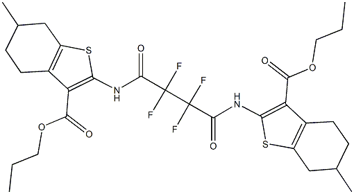 propyl 6-methyl-2-[(2,2,3,3-tetrafluoro-4-{[6-methyl-3-(propoxycarbonyl)-4,5,6,7-tetrahydro-1-benzothien-2-yl]amino}-4-oxobutanoyl)amino]-4,5,6,7-tetrahydro-1-benzothiophene-3-carboxylate 结构式