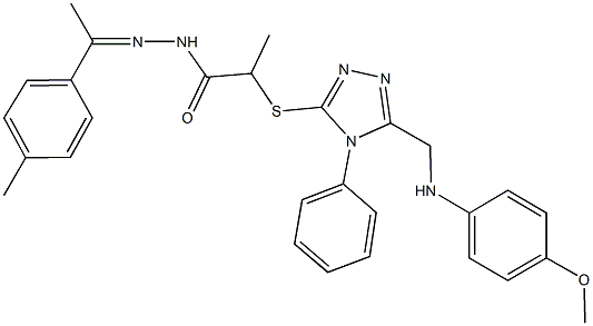 2-({5-[(4-methoxyanilino)methyl]-4-phenyl-4H-1,2,4-triazol-3-yl}sulfanyl)-N'-[1-(4-methylphenyl)ethylidene]propanohydrazide Struktur