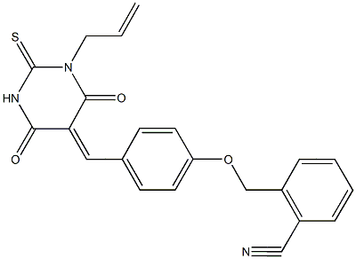 2-({4-[(1-allyl-4,6-dioxo-2-thioxotetrahydropyrimidin-5(2H)-ylidene)methyl]phenoxy}methyl)benzonitrile Structure