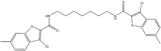 3-chloro-N-(7-{[(3-chloro-6-methyl-1-benzothien-2-yl)carbonyl]amino}heptyl)-6-methyl-1-benzothiophene-2-carboxamide 化学構造式