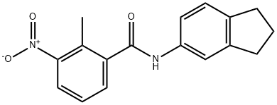 N-(2,3-dihydro-1H-inden-5-yl)-3-nitro-2-methylbenzamide Struktur