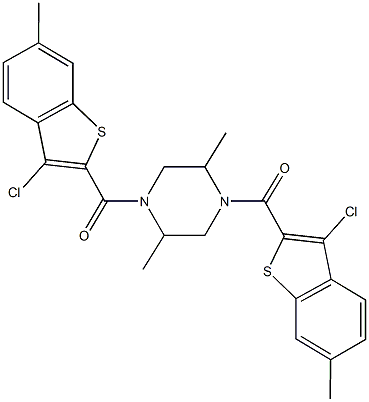 1,4-bis[(3-chloro-6-methyl-1-benzothien-2-yl)carbonyl]-2,5-dimethylpiperazine Structure