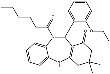 11-(2-ethoxyphenyl)-10-hexanoyl-3,3-dimethyl-2,3,4,5,10,11-hexahydro-1H-dibenzo[b,e][1,4]diazepin-1-one Struktur