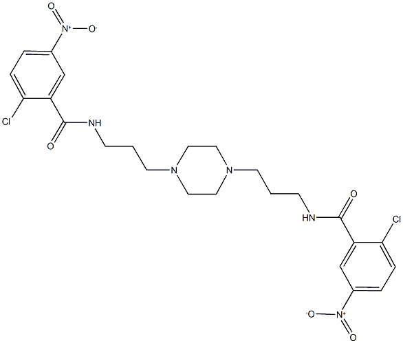 2-chloro-N-(3-{4-[3-({2-chloro-5-nitrobenzoyl}amino)propyl]-1-piperazinyl}propyl)-5-nitrobenzamide,438466-41-2,结构式