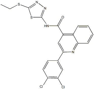 2-(3,4-dichlorophenyl)-N-[5-(ethylsulfanyl)-1,3,4-thiadiazol-2-yl]-4-quinolinecarboxamide 化学構造式