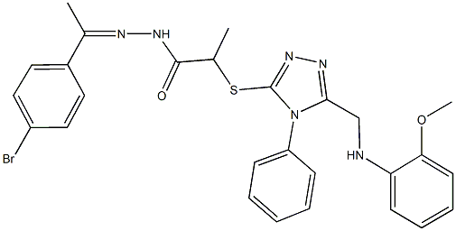 N'-[1-(4-bromophenyl)ethylidene]-2-({5-[(2-methoxyanilino)methyl]-4-phenyl-4H-1,2,4-triazol-3-yl}sulfanyl)propanohydrazide 结构式