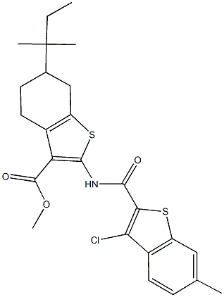 methyl 2-{[(3-chloro-6-methyl-1-benzothien-2-yl)carbonyl]amino}-6-tert-pentyl-4,5,6,7-tetrahydro-1-benzothiophene-3-carboxylate,438473-29-1,结构式