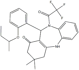 11-(2-sec-butoxyphenyl)-3,3-dimethyl-10-(trifluoroacetyl)-2,3,4,5,10,11-hexahydro-1H-dibenzo[b,e][1,4]diazepin-1-one Struktur