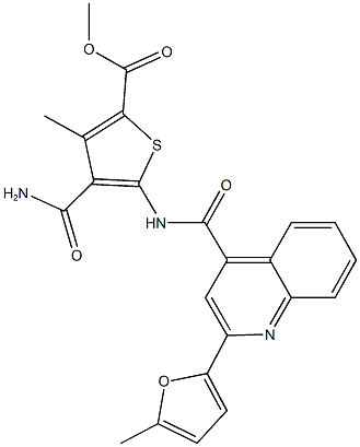 methyl 4-(aminocarbonyl)-3-methyl-5-({[2-(5-methyl-2-furyl)-4-quinolinyl]carbonyl}amino)-2-thiophenecarboxylate 化学構造式