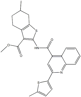 methyl 6-methyl-2-({[2-(5-methyl-2-thienyl)-4-quinolinyl]carbonyl}amino)-4,5,6,7-tetrahydro-1-benzothiophene-3-carboxylate 化学構造式