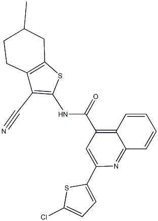 2-(5-chloro-2-thienyl)-N-(3-cyano-6-methyl-4,5,6,7-tetrahydro-1-benzothien-2-yl)-4-quinolinecarboxamide 结构式