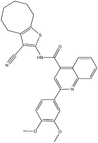 N-(3-cyano-4,5,6,7,8,9-hexahydrocycloocta[b]thien-2-yl)-2-(3,4-dimethoxyphenyl)-4-quinolinecarboxamide 化学構造式