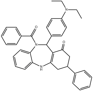 10-benzoyl-11-[4-(diethylamino)phenyl]-3-phenyl-2,3,4,5,10,11-hexahydro-1H-dibenzo[b,e][1,4]diazepin-1-one 结构式