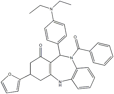 10-benzoyl-11-[4-(diethylamino)phenyl]-3-(2-furyl)-2,3,4,5,10,11-hexahydro-1H-dibenzo[b,e][1,4]diazepin-1-one,438476-25-6,结构式