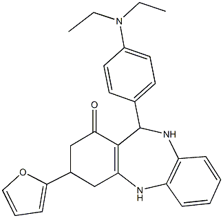 11-[4-(diethylamino)phenyl]-3-(2-furyl)-2,3,4,5,10,11-hexahydro-1H-dibenzo[b,e][1,4]diazepin-1-one 结构式