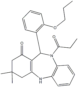 3,3-dimethyl-10-propionyl-11-(2-propoxyphenyl)-2,3,4,5,10,11-hexahydro-1H-dibenzo[b,e][1,4]diazepin-1-one|