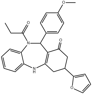 3-(2-furyl)-11-(4-methoxyphenyl)-10-propionyl-2,3,4,5,10,11-hexahydro-1H-dibenzo[b,e][1,4]diazepin-1-one Struktur