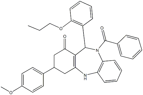 10-benzoyl-3-(4-methoxyphenyl)-11-(2-propoxyphenyl)-2,3,4,5,10,11-hexahydro-1H-dibenzo[b,e][1,4]diazepin-1-one Structure