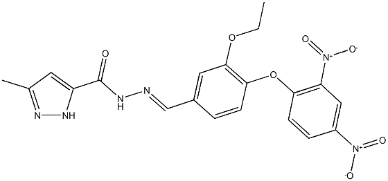 N'-(4-{2,4-bisnitrophenoxy}-3-ethoxybenzylidene)-3-methyl-1H-pyrazole-5-carbohydrazide Struktur