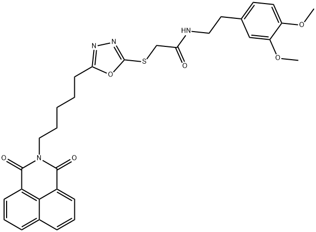 N-[2-(3,4-dimethoxyphenyl)ethyl]-2-({5-[5-(1,3-dioxo-1H-benzo[de]isoquinolin-2(3H)-yl)pentyl]-1,3,4-oxadiazol-2-yl}sulfanyl)acetamide Structure