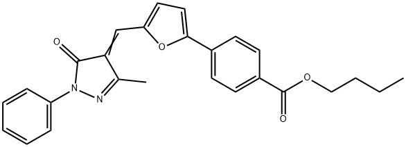 butyl 4-{5-[(3-methyl-5-oxo-1-phenyl-1,5-dihydro-4H-pyrazol-4-ylidene)methyl]-2-furyl}benzoate Struktur