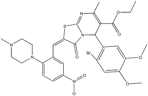 ethyl 5-(2-bromo-4,5-dimethoxyphenyl)-2-[5-nitro-2-(4-methyl-1-piperazinyl)benzylidene]-7-methyl-3-oxo-2,3-dihydro-5H-[1,3]thiazolo[3,2-a]pyrimidine-6-carboxylate Structure