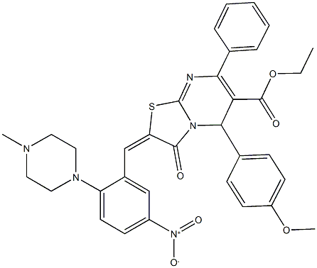 ethyl 2-[5-nitro-2-(4-methyl-1-piperazinyl)benzylidene]-5-(4-methoxyphenyl)-3-oxo-7-phenyl-2,3-dihydro-5H-[1,3]thiazolo[3,2-a]pyrimidine-6-carboxylate Structure