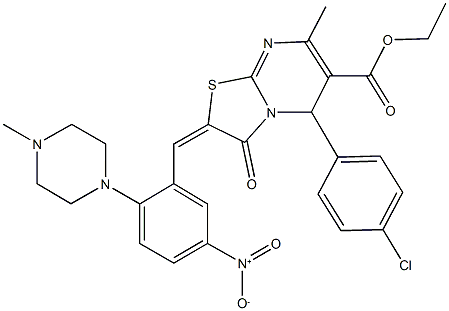 ethyl 5-(4-chlorophenyl)-2-[5-nitro-2-(4-methyl-1-piperazinyl)benzylidene]-7-methyl-3-oxo-2,3-dihydro-5H-[1,3]thiazolo[3,2-a]pyrimidine-6-carboxylate,438492-89-8,结构式
