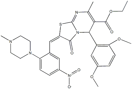 ethyl 5-(2,5-dimethoxyphenyl)-2-[5-nitro-2-(4-methyl-1-piperazinyl)benzylidene]-7-methyl-3-oxo-2,3-dihydro-5H-[1,3]thiazolo[3,2-a]pyrimidine-6-carboxylate Structure